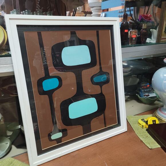 MCM Mid Century Modern Abrstract Geometric Painting acrylic matboard ORIGINAL - Picture 2 of 7